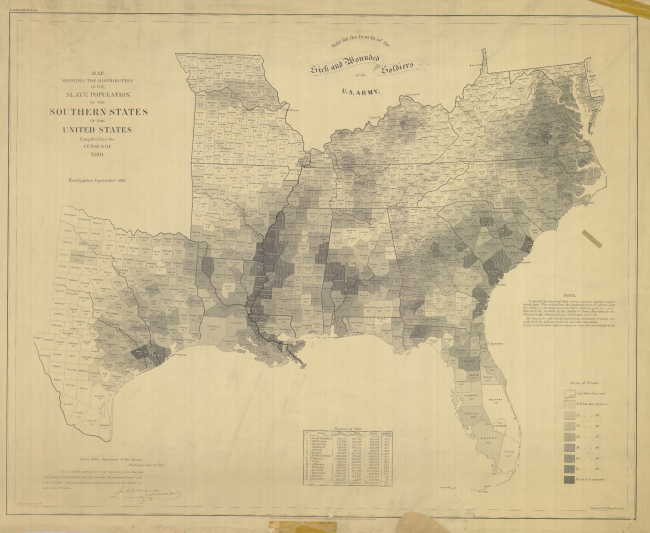 Map showing the distribution of the Slave Population of the Southern States ofthe United States, compiled from the census of 1860