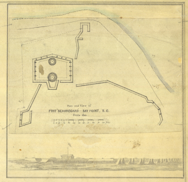 Plan and view of Fort Beauregard - Bay Point, S