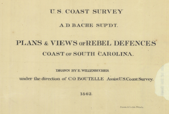 Title block to the smoother version of Plans and Views of Rebel Defences coastof South Carolina