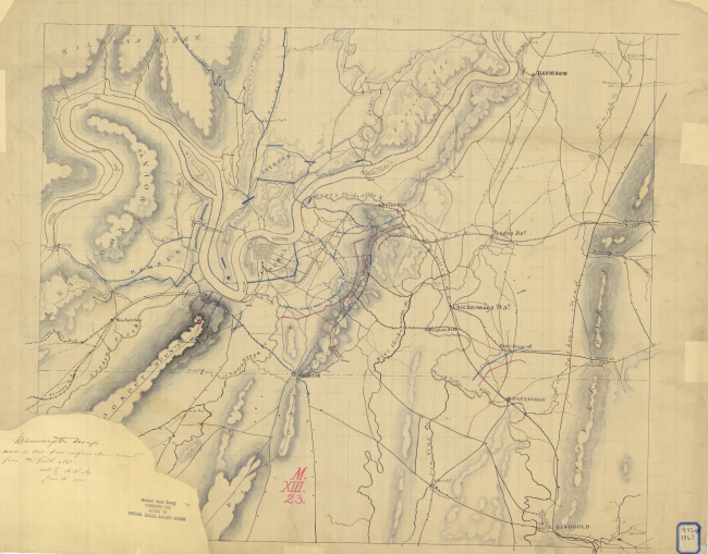 Manuscript map of Chattanooga made in 1863
