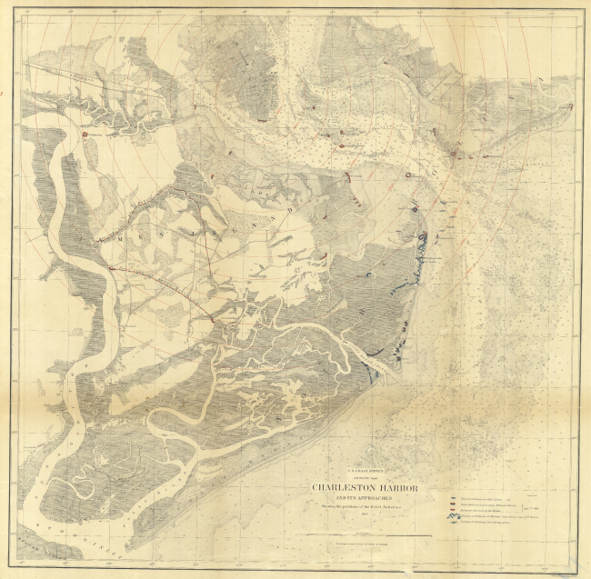 Survey Map of Charleston Harbor and its approaches showing the positions of theRebel-Batteries