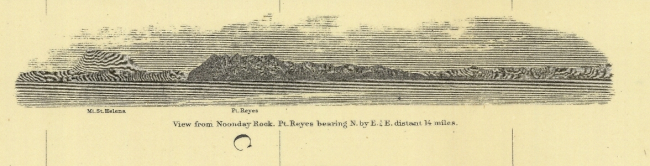 View of Point Reyes from Noonday Rock onChart of California coast from Point Pinos to Bodega Head first published in1862, edition of 1866