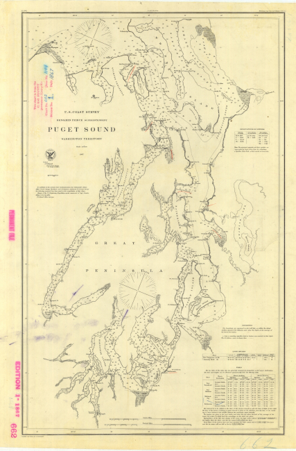 Chart of map of Puget Sound, Washington Territory under the direction ofBenjamin Peirce, Superintendent of the Coast Survey