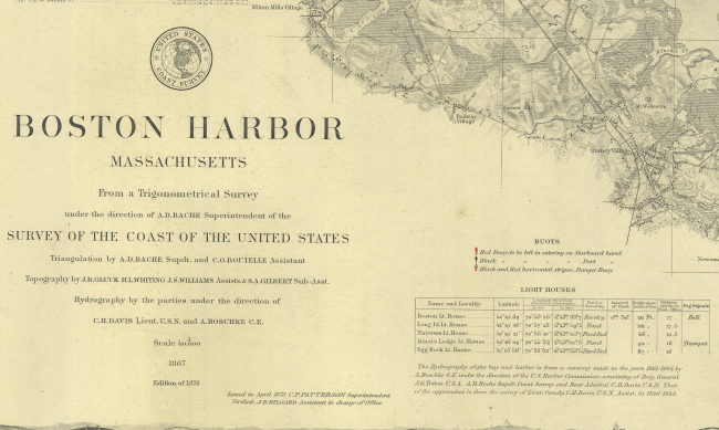 Title block to the chart of Boston Harbor, Mass