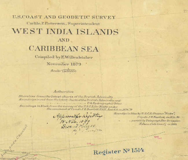 Title block to Hydrographic Chart H-1514 of West India Islands and Caribbean Sea