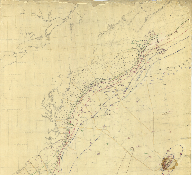 Northern half of rough draft of Chart of Atlantic Ocean by A