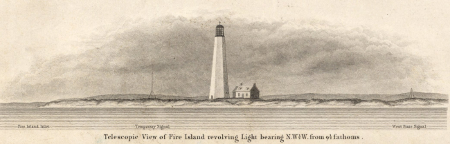 Coastal view of Fire Island Lighthouse from sea