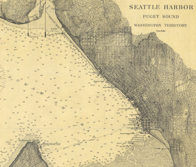 Seattle waterfront  and Seattle street layout from Seattle Harbor chart