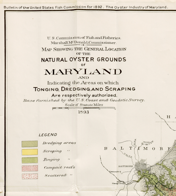 Title block of map of Natural Oyster Grounds of Maryland