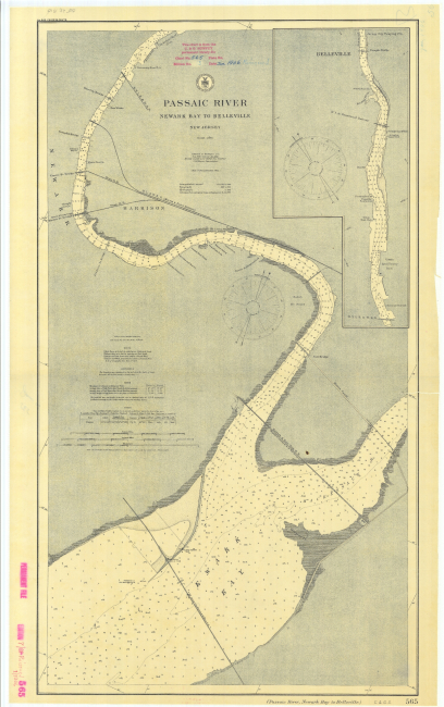 Photolithography produced nautical chart of Passaic River, New Jersey, fromNewark Bay to Belleville