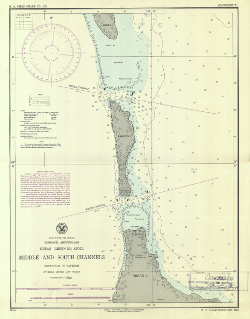 Chart produced shipboard by C&GS; personnel of the USS PATHFINDER duringWorld War II