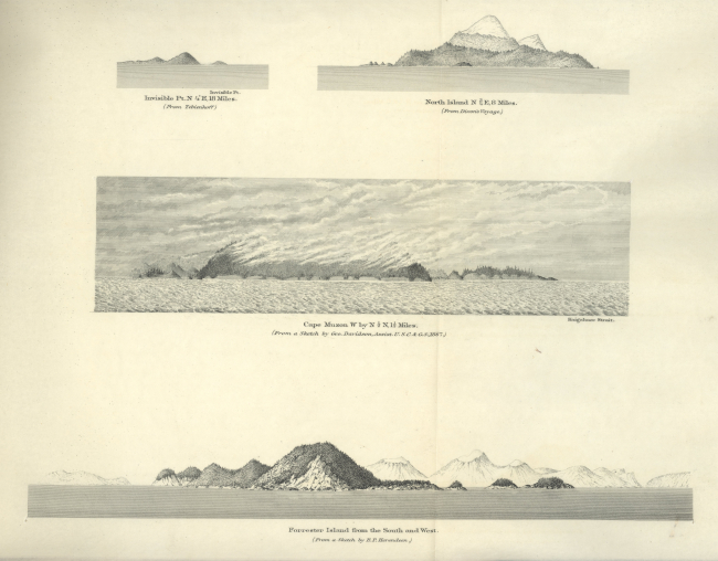 Four views including Invisible Point, North Island, Cape Muzon, andForrester Island