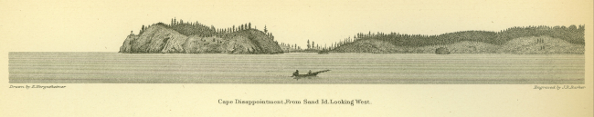 Coastal view of Cape Disappointment, Washington, by Edwin Hergesheimer, oneof the greatest of Coast Survey topographers and cartographers