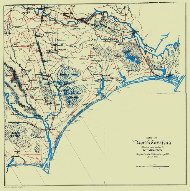 A unique appearing map of Part of North Carolina showing roads and railroadscompiled at the U