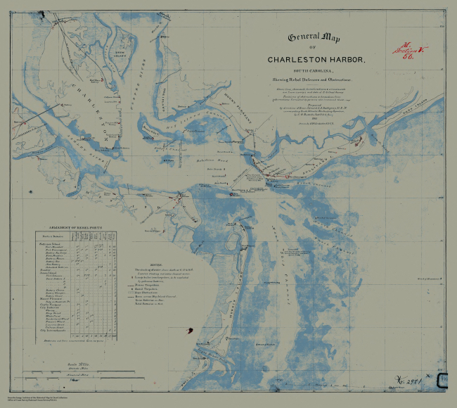 General Map of Charleston Harbor showing Rebel Defences and Obstructionsprepared by party under Charles Boutelle, Asst