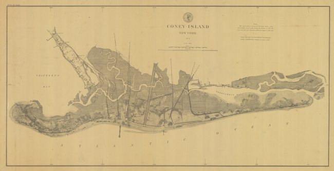 Reflecting the new found leisure time of the New York middle-class, this mapof Coney Island had to have produced solely for the tourist trade of New Yorkers going to the beach and hotels of Coney Island via the many passenger train lines servicincing the island