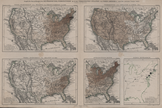 Thematic maps showing various aspects of the United States population as ofthe census of 1850
