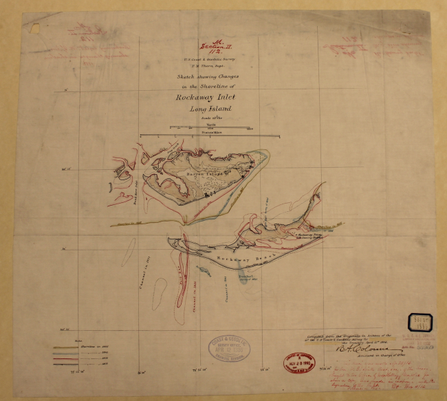 Sketch showing changes in the shoreline of Rockaway Inlet, Long Island, between1835 and 1877