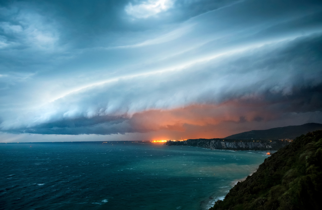 A massive cold front with squall line over northern Adriatic sea, Italy