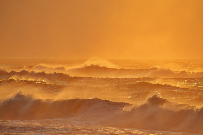 Huge waves at dawn at Smith Point Beach