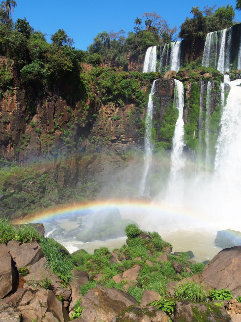 Rainbows in the Iguazu Falls near the Argentina-Brazil border