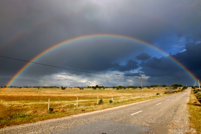 A rainbow on a winter day in Alentejo, southern Portugal