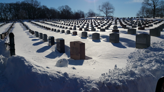 Snow on cemetery