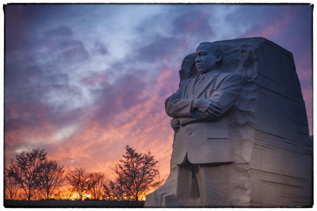 Martin Luther King Monument at sunset