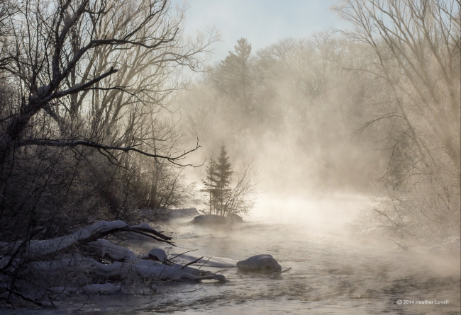 Fog rising off the North Branch of the Au Sable River with the temperatureat -35 Fahrenheit