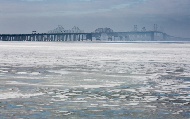 Bay Bridge with frozen Chesapeake Bay