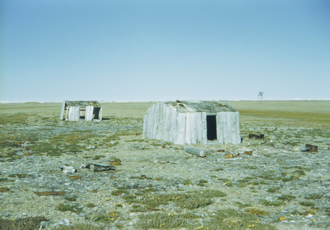 Early shelters built of driftwood on the Arctic coast