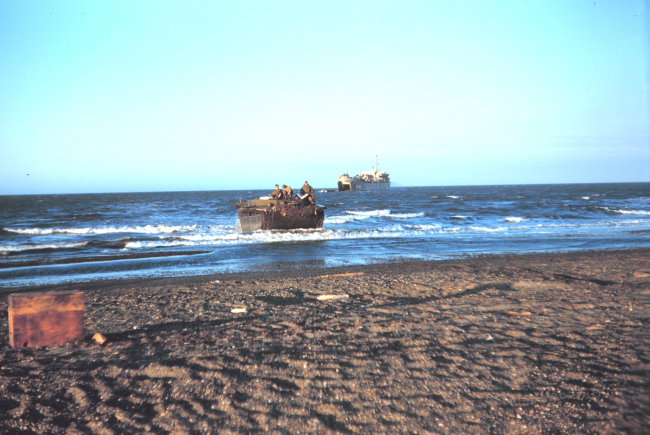 Navy landing craft helping transport supplies