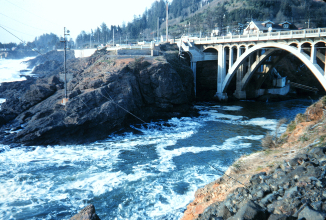 The bridge at Depoe Bay - the entrance to the world's smallest harbor
