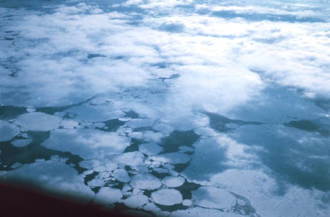 Passing over ice floes while flying to McMurdo Station