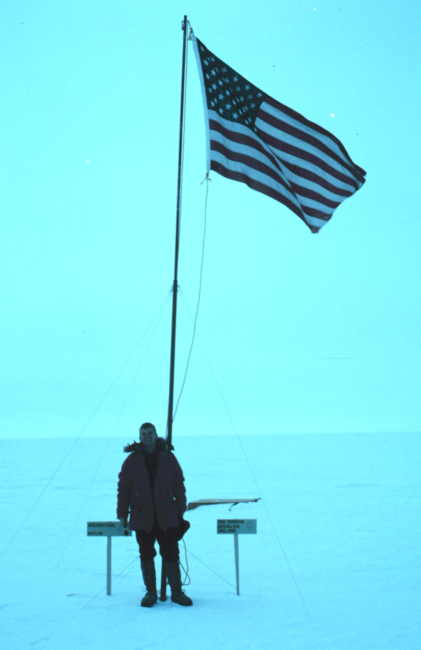 United States flag marks the geographic South Pole