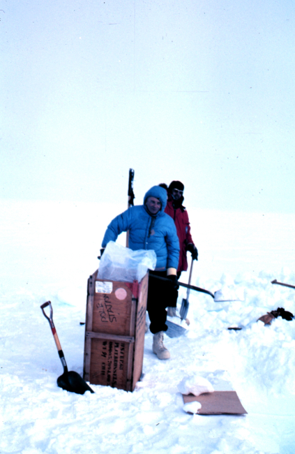 Fred Walton helping out at the snow hole - a site for studying recent layers ofSouth Pole snow buildup and precipitation