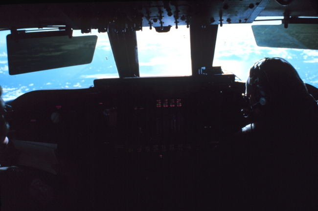 Cockpit of C-141 flying over approach to Antarctic continent