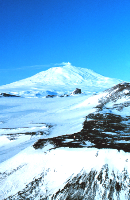 Mount Erebus sheathed in a white mantle - the incongruity of fire and ice