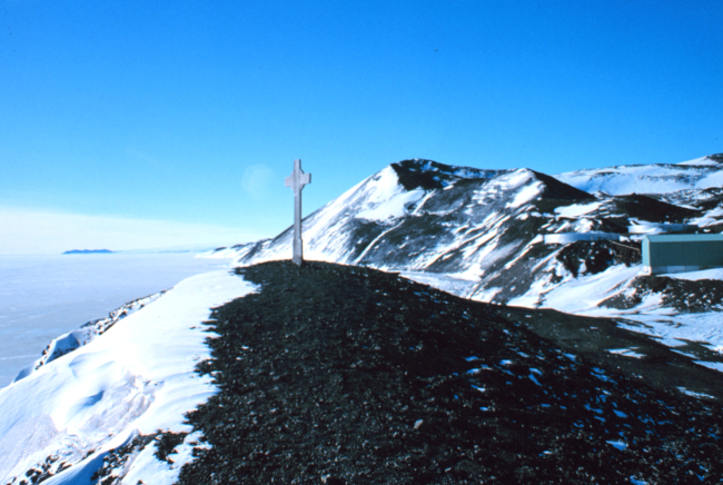 Cross erected on Observation Hill, a 600-foot cinder cone