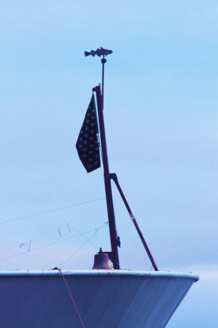 Old-fashioned fish wind-vane on the bow of the MILLER FREEMAN