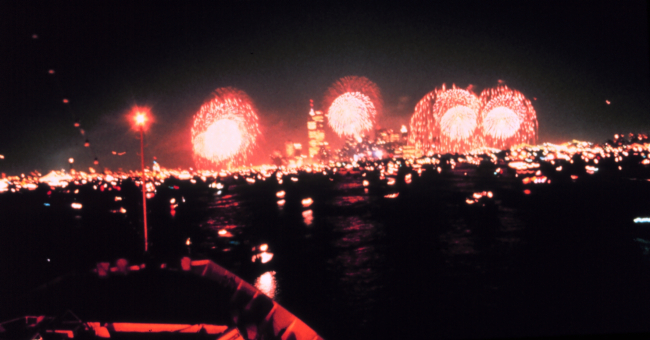Fireworks over New York during Bicentennial celebration