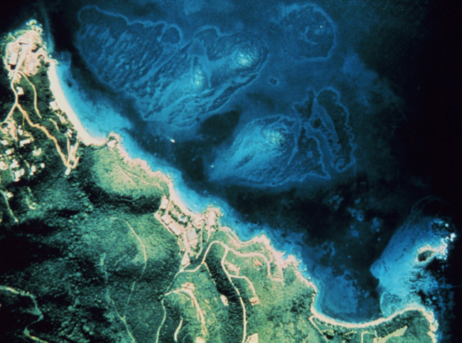 An aerial view of a segment of Virgin Islands coastline