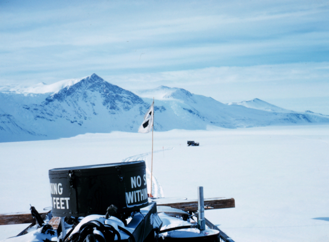 Tractor-train heading up Skelton GlacierMcMurdo Station to South Pole traverse
