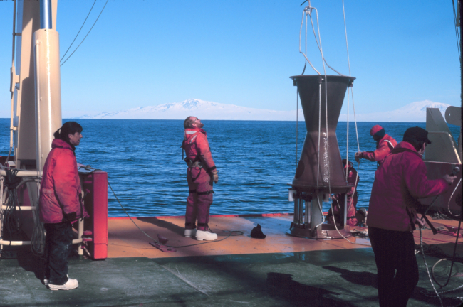 Preparing a mid-water sediment trap for deployment in the Ross Sea
