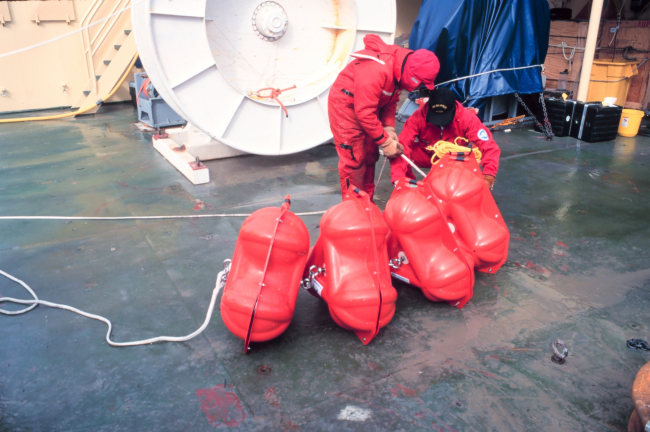 Preparing floats for a mooring deployment