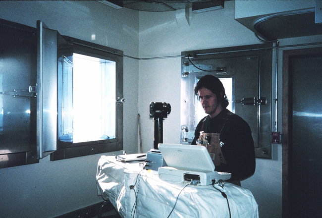 Lieutenant Mark Boland making Ozone measurements with a Dobson spectrophotometer