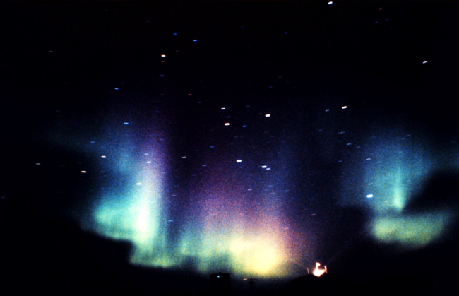 Aurora australis over South Pole Station in the 1997 austral winter
