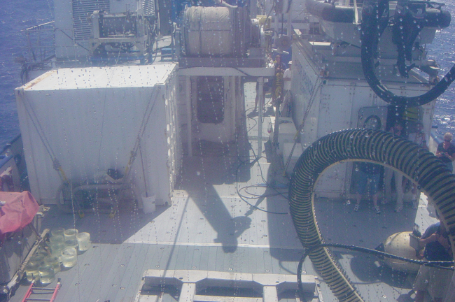 View of the ship's deck from Johnson Sea Link II submersible afterbeing recovered and secure