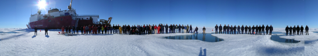 The Healy Crew and 2005 Hidden Ocean Science Team pose for apanoramic group shot