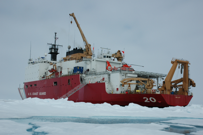 View of the US Coast Guard Cutter Healy from the ice